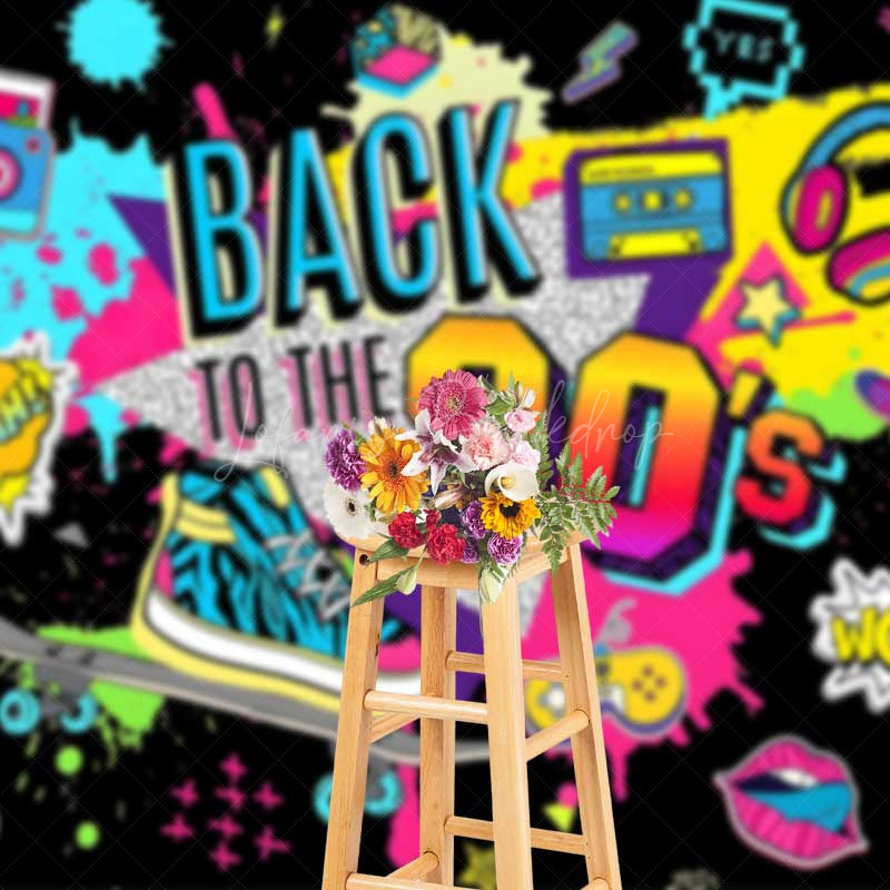 Lofaris Back to the 90s Party Backdrop Banner Retro 1990s Hip Hop and Pop Culture Decor Throwback Themed Photo Prop