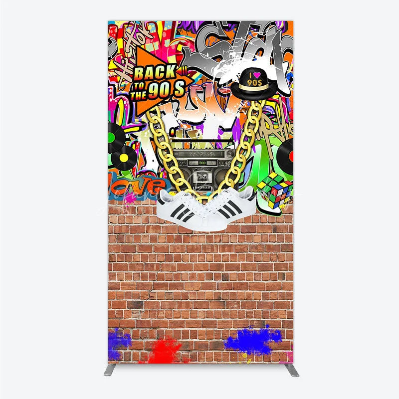 Lofaris Back To The 90s Rectangle Backdrop Hip Hop Graffiti Party Decoration Retro Brick Wall Background