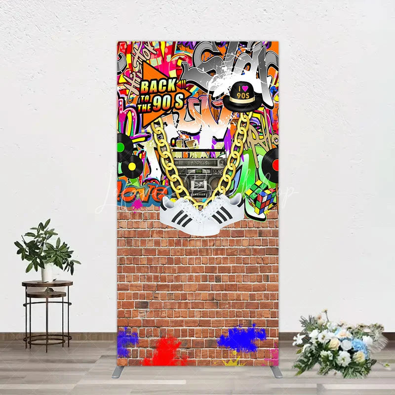Lofaris Back To The 90s Rectangle Backdrop Hip Hop Graffiti Party Decoration Retro Brick Wall Background