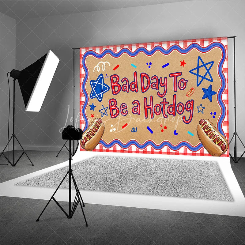 Lofaris Bad Day To Be a Hotdog Holiday Backdrop with Red White and Blue Stars Summer BBQ Party Decor