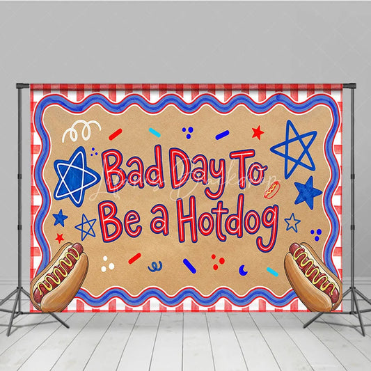 Lofaris Bad Day To Be a Hotdog Holiday Backdrop with Red White and Blue Stars Summer BBQ Party Decor