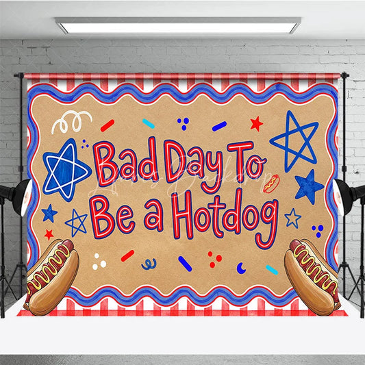 Lofaris Bad Day To Be a Hotdog Holiday Backdrop with Red White and Blue Stars Summer BBQ Party Decor