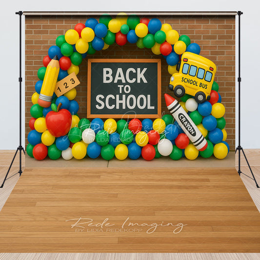 Lofaris Balloon Arch Back To School Wood Combo Set Backdrop