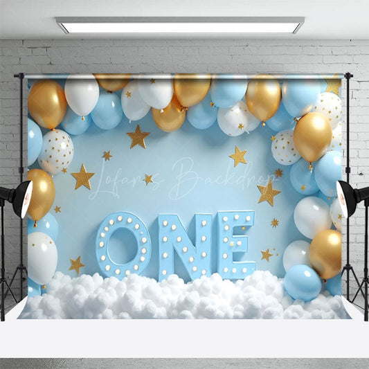 Lofaris Balloon Arch Cloudy Birthday Cake Smash Backdrop