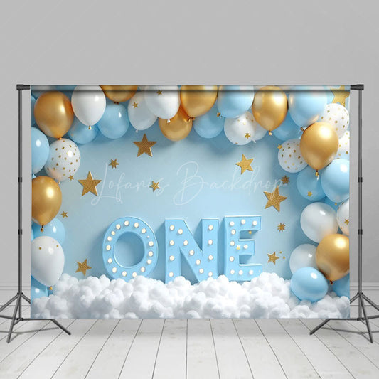 Lofaris Balloon Arch Cloudy Birthday Cake Smash Backdrop