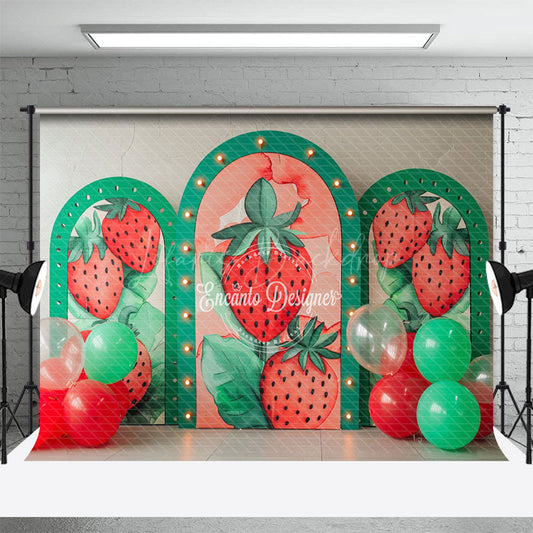Lofaris Balloon Arch Strawberry Cute Cake Smash Backdrop