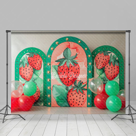 Lofaris Balloon Arch Strawberry Cute Cake Smash Backdrop