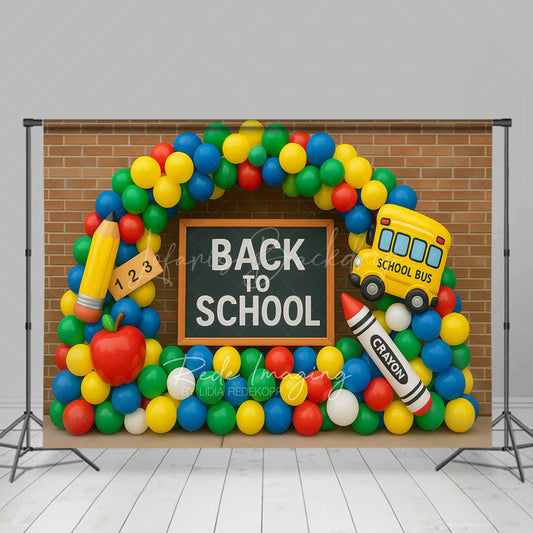 Lofaris Balloon Arched Brick Wall Back To School Backdrop