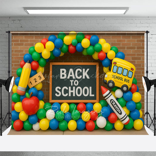 Lofaris Balloon Arched Brick Wall Back To School Backdrop