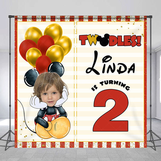 Lofaris Balloon Cute Mouse Custom Photo 2nd Birthday Backdrop