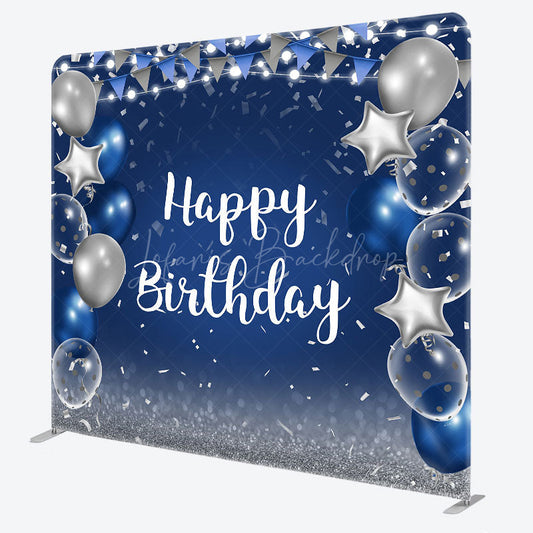 Lofaris Balloon Flag Glitter Birthday Square Tension Backdrop