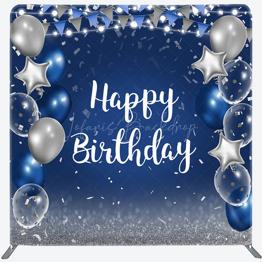 Lofaris Balloon Flag Glitter Birthday Square Tension Backdrop