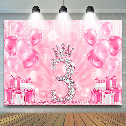 Lofaris Balloon Gift Pink Bokeh Happy 3rd Birthday Backdrop