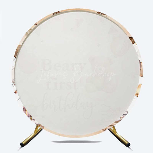 Lofaris Balloon Moon Beary First Birthday Round Backdrop
