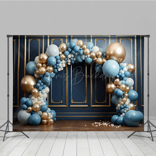Lofaris Balloons Arch Navy Blue Gold Wall Photo Backdrop
