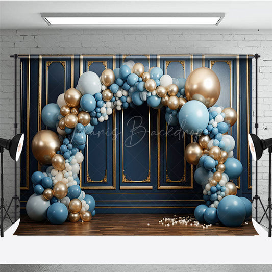 Lofaris Balloons Arch Navy Blue Gold Wall Photo Backdrop