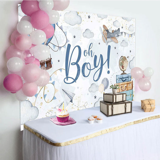 Lofaris Balloons Clouds Adventure Oh Boy Baby Shower Backdrop