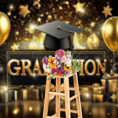 Lofaris Balloons Gold Stars Cap Happy Graduation Backdrop