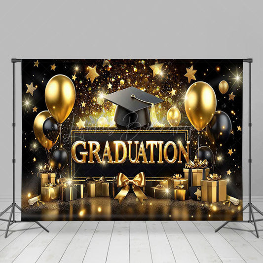 Lofaris Balloons Gold Stars Cap Happy Graduation Backdrop