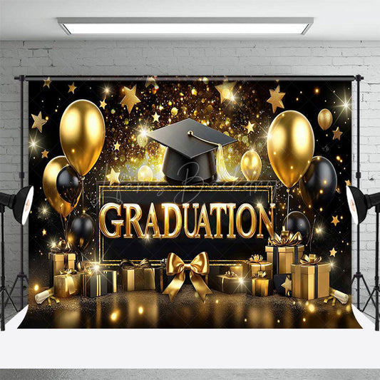 Lofaris Balloons Gold Stars Cap Happy Graduation Backdrop