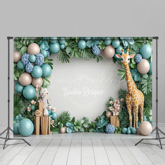 Lofaris Balloons Monstera Safari Giraffe Cake Smash Backdrop