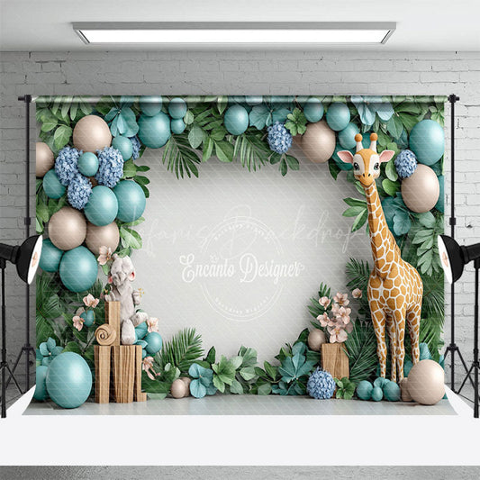 Lofaris Balloons Monstera Safari Giraffe Cake Smash Backdrop