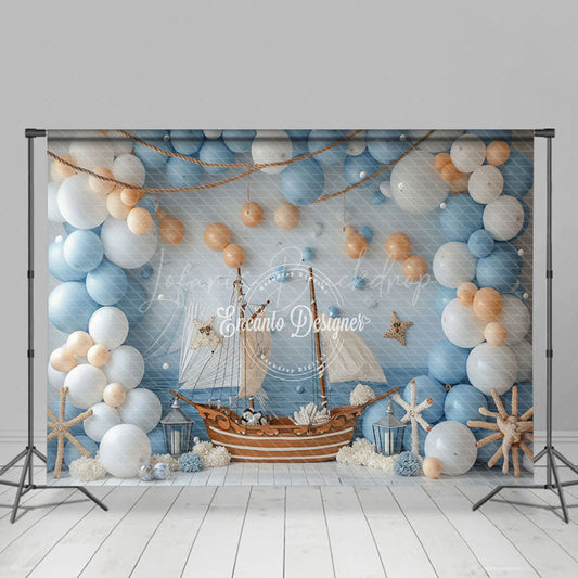 Lofaris Balloons Nautical Sailing Ship Cake Smash Backdrop