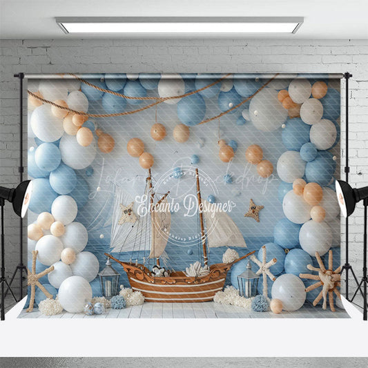 Lofaris Balloons Nautical Sailing Ship Cake Smash Backdrop