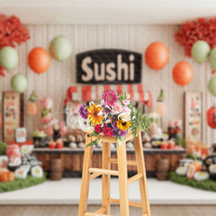 Lofaris Balloons Orange Trees Sushi Store Cake Smash Backdrop