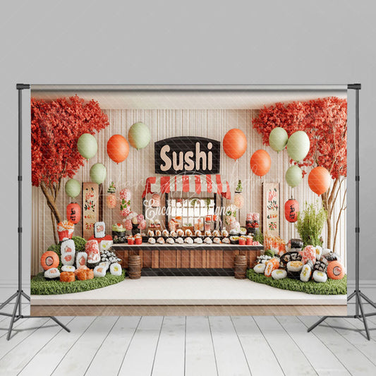 Lofaris Balloons Orange Trees Sushi Store Cake Smash Backdrop