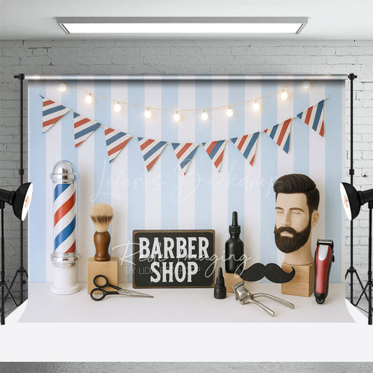 Lofaris Barber Shop Light Flags Photo Cake Smash Backdrop