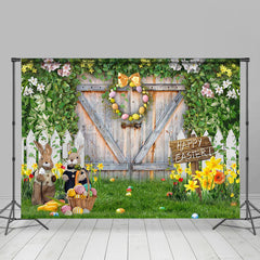 Lofaris Barn Door Fence Eggs Bunny Spring Easter Backdrop