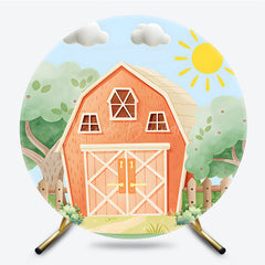 Lofaris Barn Farm House Green Sunny Birthday Round Backdrop