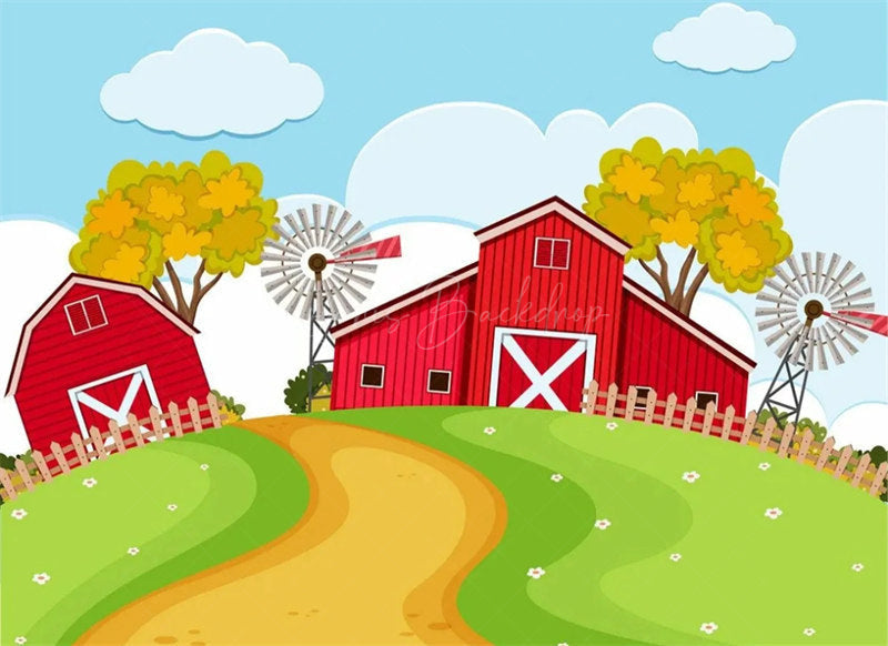 Lofaris Barnyard Farm Animals Birthday Backdrop Sunny Day at the with a Cow and Pig Fun Outdoor Party Decoration