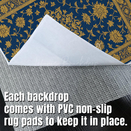 Lofaris Baroque Navy Gold Fabric Floor Backdrop For Photo