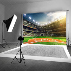 Lofaris Baseball Stadium Backdrop Bright Arena Lights Green Grass Home Plate Sports Themed Party Decoration