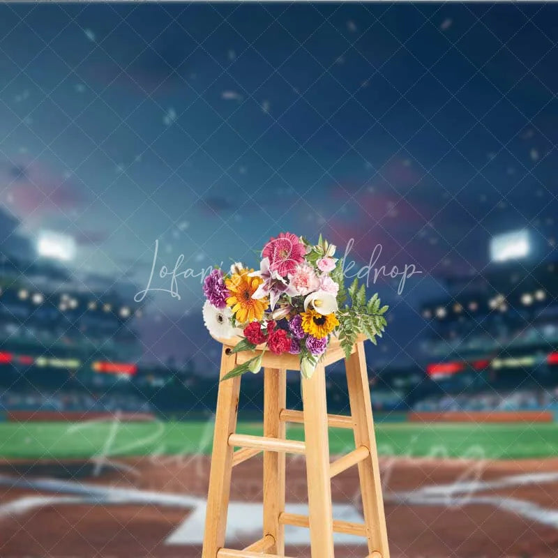 Lofaris Baseball Stadium Lights Sports Backdrop Night Arena Field Game Day Background for Boy Birthday Party