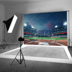 Lofaris Baseball Stadium Lights Sports Backdrop Night Arena Field Game Day Background for Boy Birthday Party