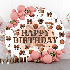 Lofaris Basketball and Bows Birthday Round Backdrop A Sweet Little All Star is on the Way Girl Sports Party Decor