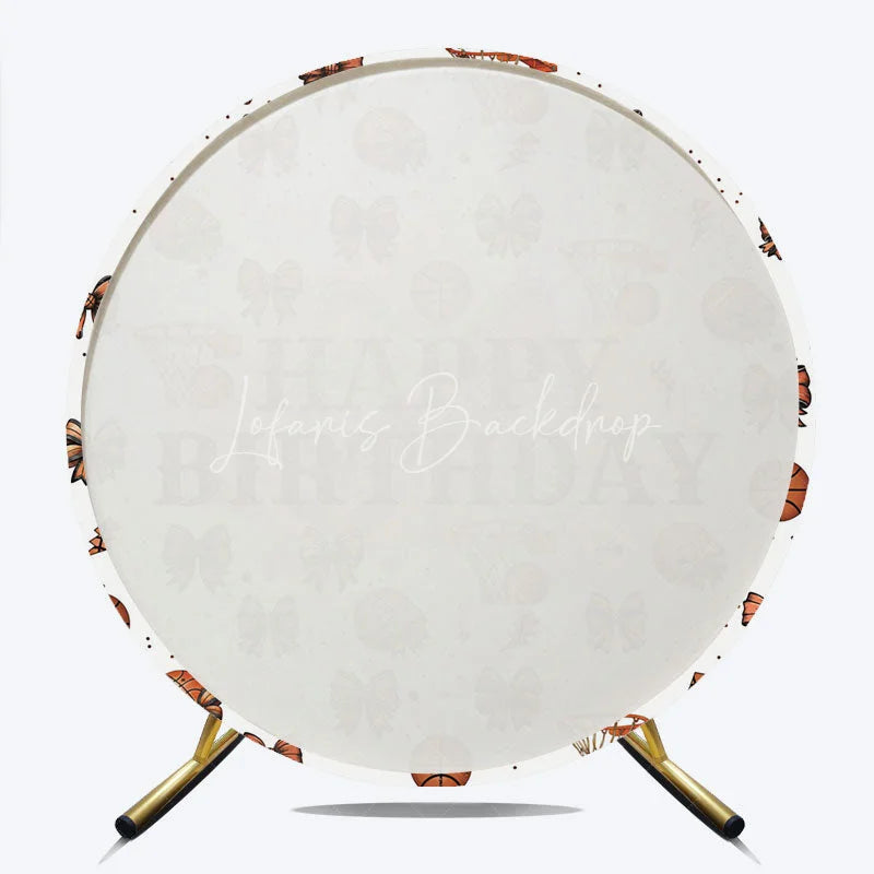 Lofaris Basketball and Bows Birthday Round Backdrop A Sweet Little All Star is on the Way Girl Sports Party Decor