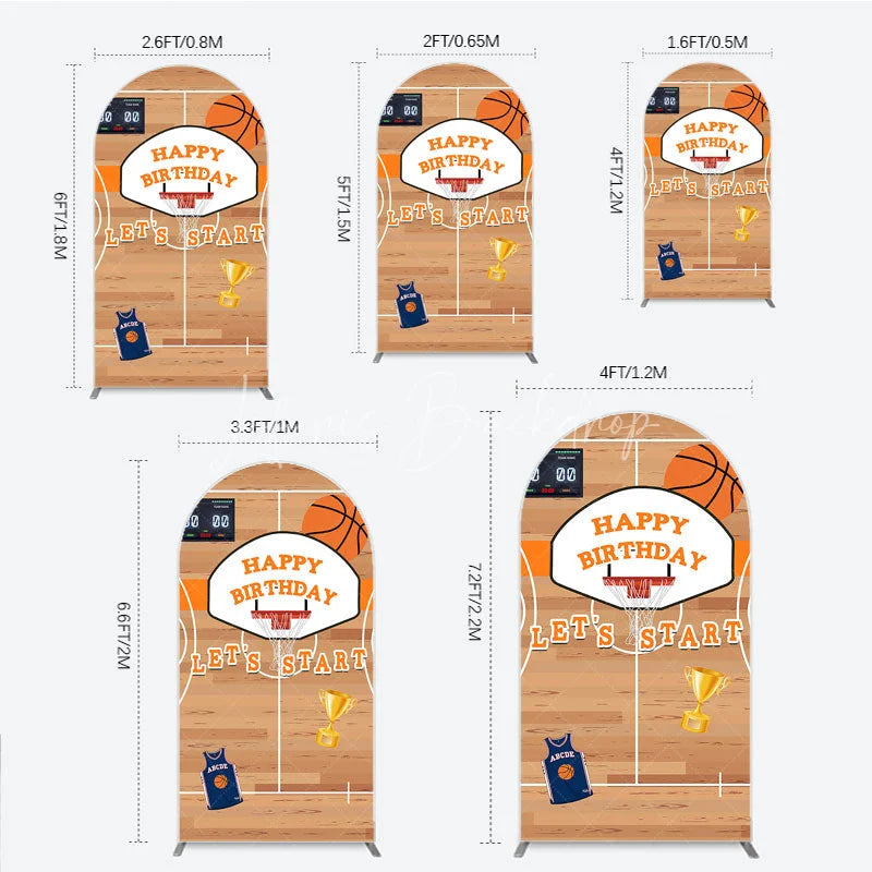 Lofaris Basketball Court Happy Birthday Arch Backdrop Kit with Hoop Ball and Trophy Game Day Sports Party Decor