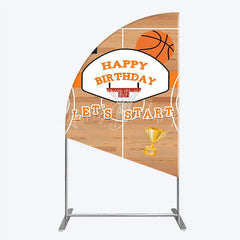 Lofaris Basketball Court Happy Birthday Half Moon Arch Backdrop Kit with Hoop Ball and Trophy Game Day Sports Party Decor