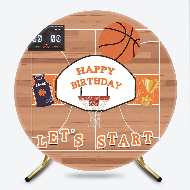 Lofaris Basketball Court Happy Birthday Round Backdrop Sports Game Theme Party Decor with Scoreboard and Trophy