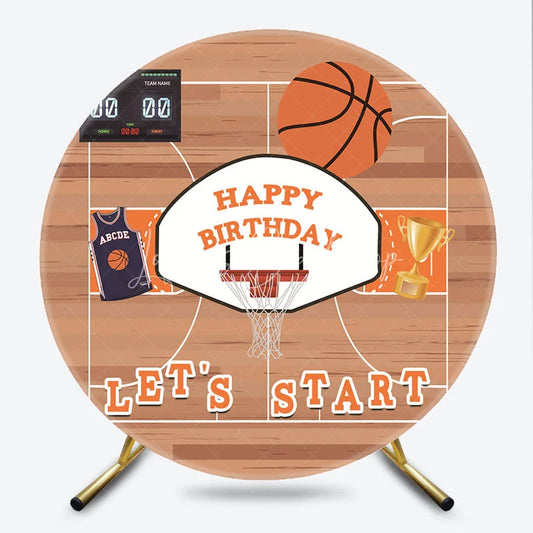 Lofaris Basketball Court Happy Birthday Round Backdrop Sports Game Theme Party Decor with Scoreboard and Trophy