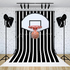 Lofaris Basketball Hoop Backdrop Sports Theme Party Decorations on Black and White Striped Background