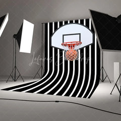 Lofaris Basketball Hoop Backdrop Sports Theme Party Decorations on Black and White Striped Background