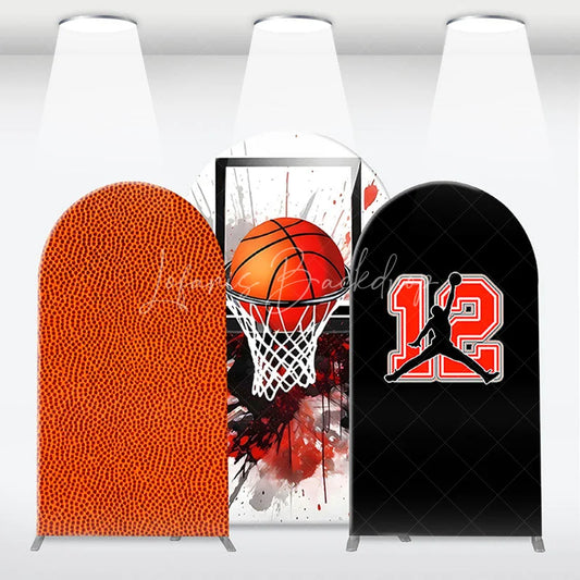Lofaris Basketball Themed Arch Backdrop Kit featuring a Hoop Player Silhouette and Number 12 for Sports Parties