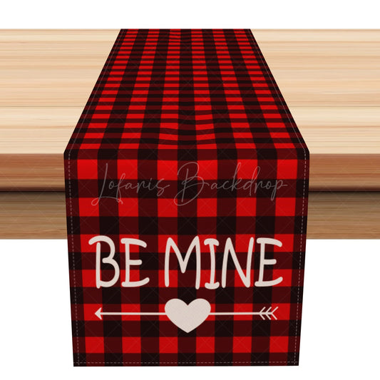 Lofaris Be Mine Red Black Plaid Valentines Day Table Runner