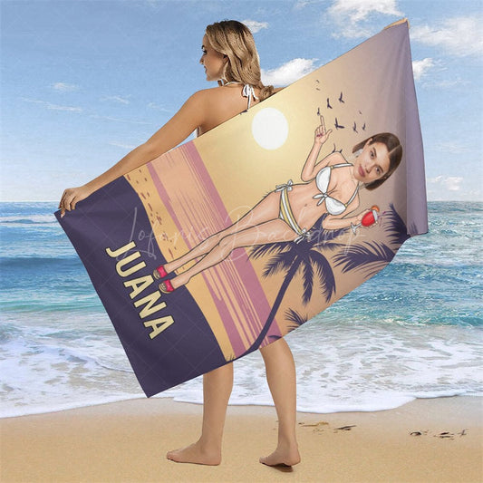 Lofaris Beach Bikini Custom Head Photo Towel For Woman