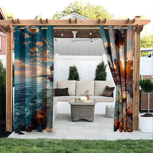 Lofaris Beach Sunset Waterproof Printed Outdoor Curtains